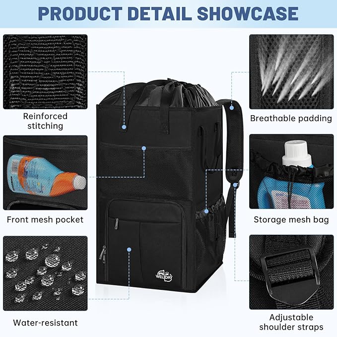 Large Laundry Backpack Bag with 3 Sizes Mesh Wash Bags Total 170L | 2 in 1 Laundry Hamper Basket with Shoulder Straps, Freestanding Laundry Bag for College Dorm, Laundromat, Apartment - Image 7