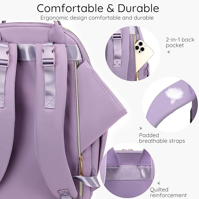 AIJIEKE Diaper Bag Backpack, Large Multi-functional Diaper Backpack, Purple | Waterproof lightweight baby backpack. With changing pad, stroller straps, insulated & wet/dry pocket. Mom & dad essential - Image 6
