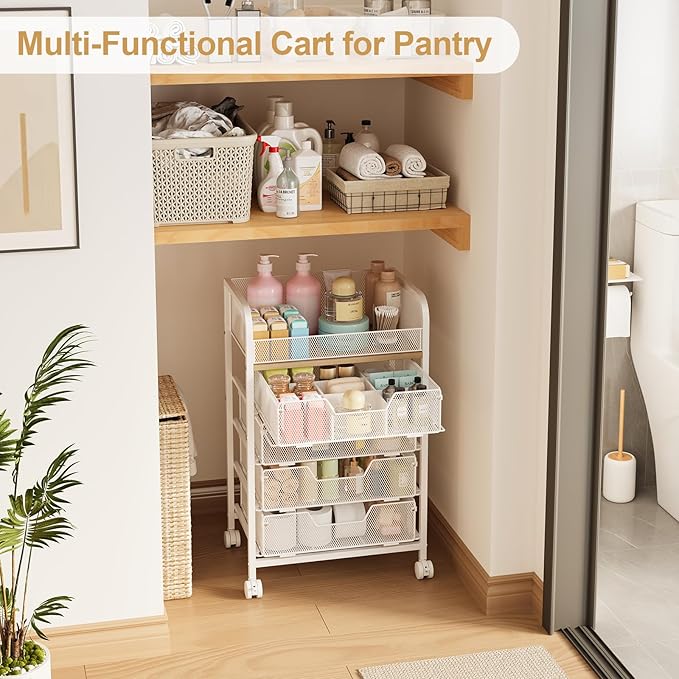 5-Tier Craft Organizer Cart with Wheels,Craft Organizers and Storage with Drawers,Lockable Wheels Rolling Utility Cart with DIY Divider,Office Supply Organizer,Ideal for Studio,Office Patent Pending - Image 4