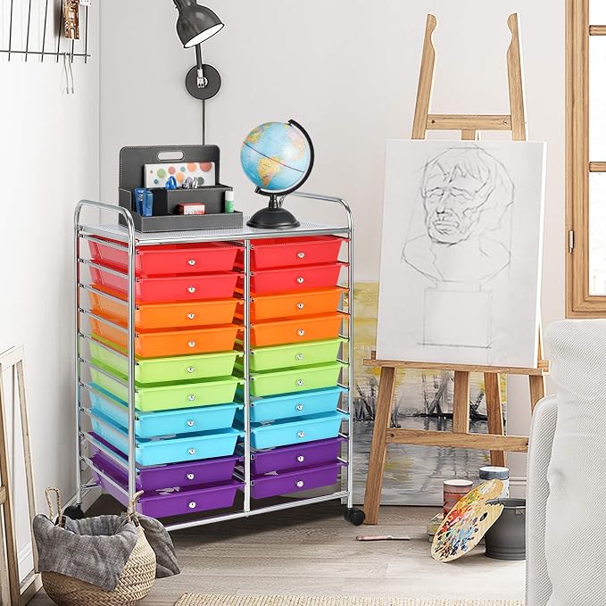 Giantex 20-Drawer Storage Drawer Cart, Rolling Organizer Cart for Office School Tools Scrapbook Paper, Utility Rack on Wheels (Multicolor) - Image 2