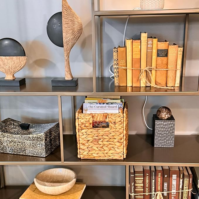 6 Decorative Hand-Woven Water Hyacinth Wicker Storage Basket, 9x9x9 - Image 3