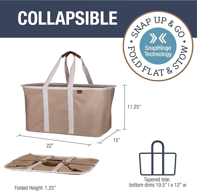 CleverMade Collapsible Laundry Tote LUXE, 50L Carry-All Tote, 2 Pack, Mocha | Bring a Polished Look to Laundry Day | Cotton-Blend Fabric and Vegan Leather Pair with Long Handles and 55 lb Support - Image 2
