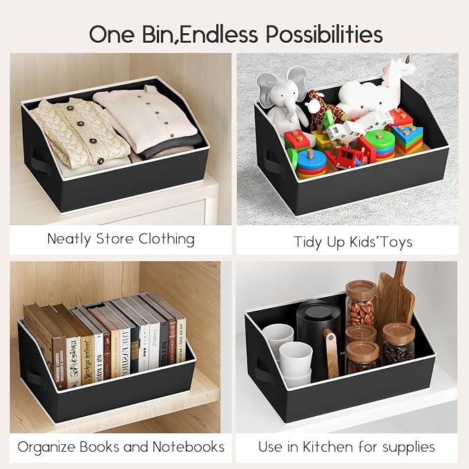 Large Closet Organizers and Storage Bins - 10 Pack Trapezoid Storage Baskets for Shelves, Foldable Fabric Baskets with Handles Ideal for Closet, Basket, Wardrobe and Shelf Storage, Black - Image 6