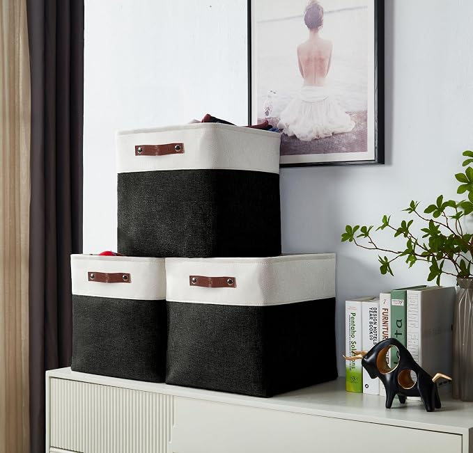 DECOMOMO Cube Storage Bin 11x11, Fabric Storage Bins | 4 Pack, Storage Baskets for Shelves, Kallax Storage Cubes (Black & White) - Image 4