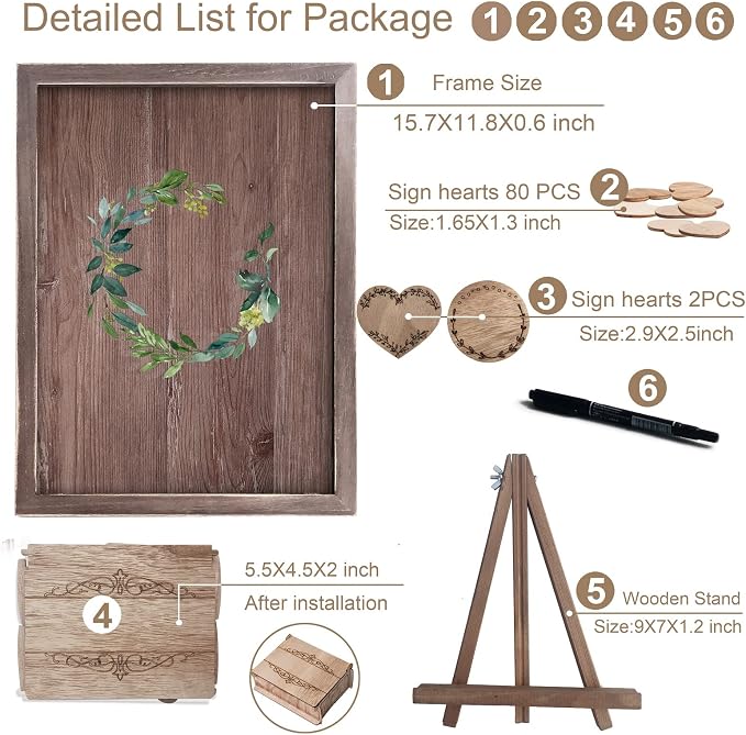 Y&K Homish Wedding Guest Book, Guest Book Alternative Favors with 80 Hearts & Green Wreath, Wedding Decorations for Reception(Rustic Brown) - Image 4