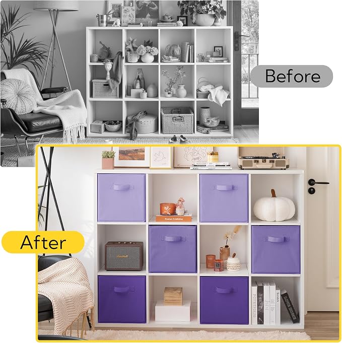 Cupic Cupid 6-Pack 13x13 Storage Cube Bins, Fabric Cubes, Purple Gradient | Foldable, Reinforced Front Handle, Holds Toys, Books, Accessories, Fits Closet, Shelves, Playroom, Office, Cubby - Image 6