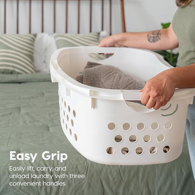 IRIS USA Plastic Laundry Basket 1.5 Bushel (50L), Built-In Handles, White | Clothes Hamper with Ventilation Holes, Reinforced Rim, Hip Hold Design, Large capacity - Image 4