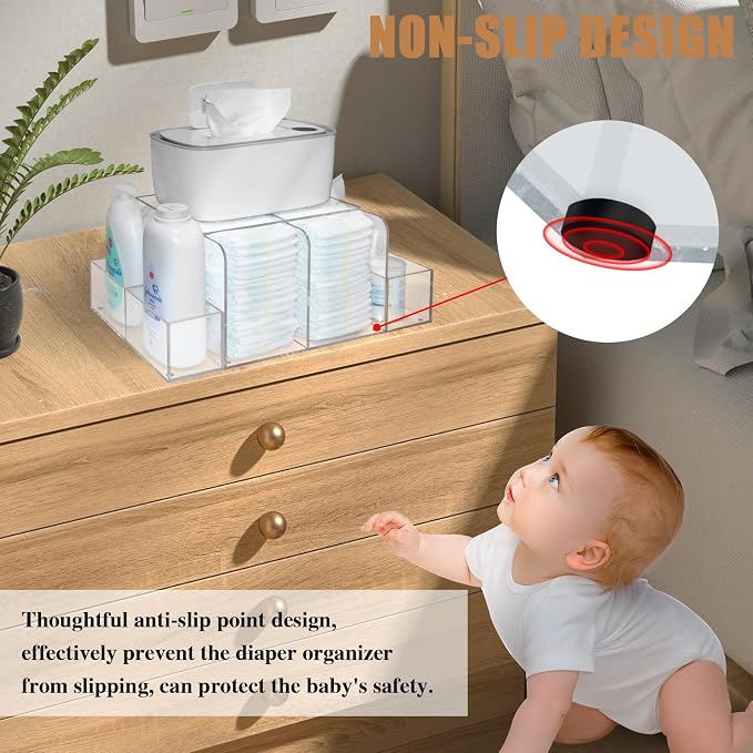 GILPWA Diaper Caddy, Baby Changing Table Organizer, Detachable Clear Acrylic Diaper Storage for Wipe Dispenser, Wipe Warmer and other Diapering Essentials - Image 5