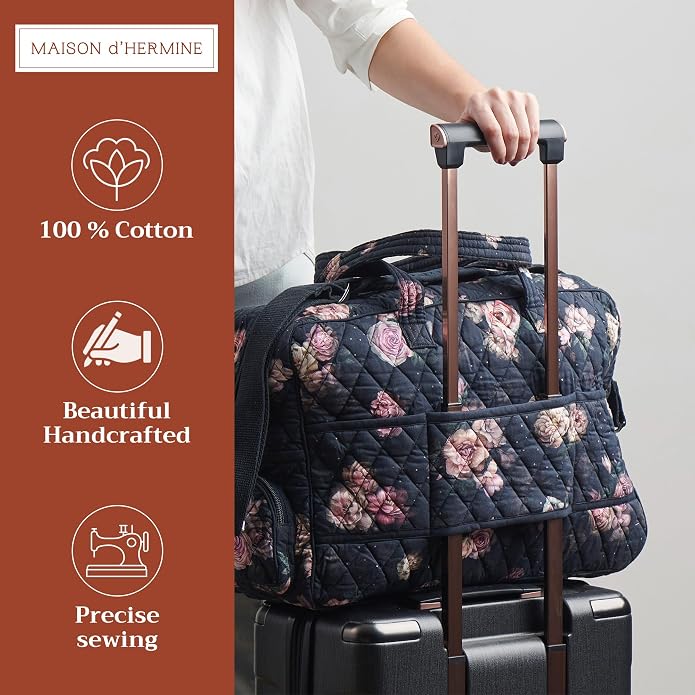 Maison d' Hermine Weekender Bags for Women Cotton Quilted Duffel Overnight Luggage Weekend Bag for Men Gym Gifts Travel | Overnight Luggage Weekend Bag for Men Gym Sports Gifts Duffle bag Business Travellers Trip Spring Summer - Image 4