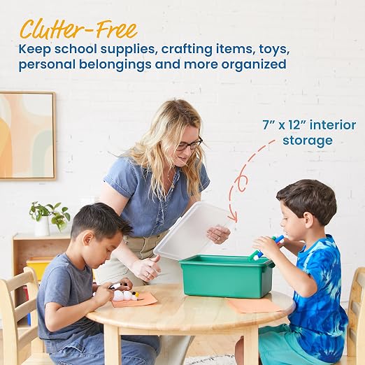 ECR4Kids Cubby Storage Bin with Lid, Multipurpose Organization, Assorted, 10-Piece | Durable plastic, GREENGUARD Gold Certified, 7 quart capacity, lightweight & nestable, easy-lift lids, classroom/home use - Image 3