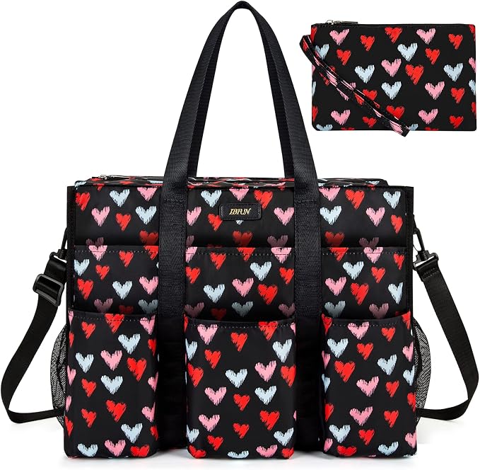 IBFUN Utility Tote Bag with 24 Pockets, Large Teacher Travel Tote for Women | Large Work Tote Bag 2pcs with Zipper for Travel Daily School Teacher Nurse, Large Lightweight Laptop Shoulder Bag Handbag by IBFUN