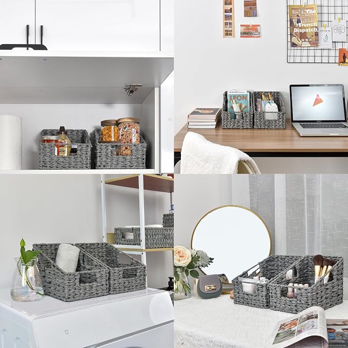 GRANNY SAYS Wicker Basket with Handles, Shelf Baskets for Organizing | Wicker Storage Baskets for Pantry, Open Front Basket for Shelves, Kitchen Storage Baskets, Decorative Basket for Home Decor - Image 8
