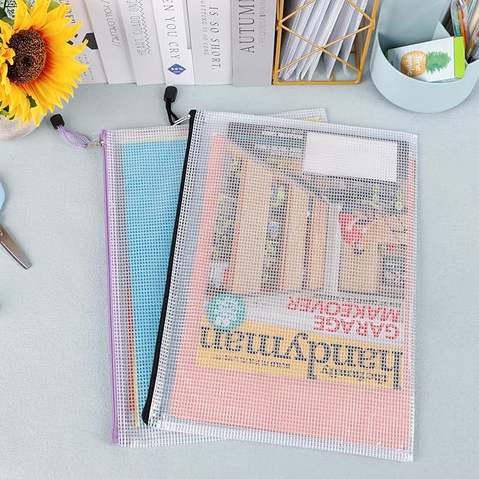 EOOUT 16pcs Mesh Zipper Pouch, Puzzles, Board Game Storage Bags for Organizing, Waterproof Zip File Bags, Letter Size, A4 Size, for School Office Supplies, Storage Bags, 8 Colors - Image 6