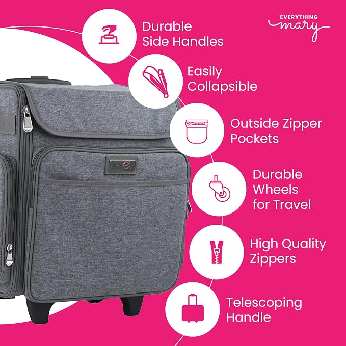 Everything Mary Rolling Scrapbook Tote – Heather Grey Craft Bag with Wheels – Organizer Case for Scrapbooking, Papercraft, Art Supplies & Portable Craft Storage - Image 3