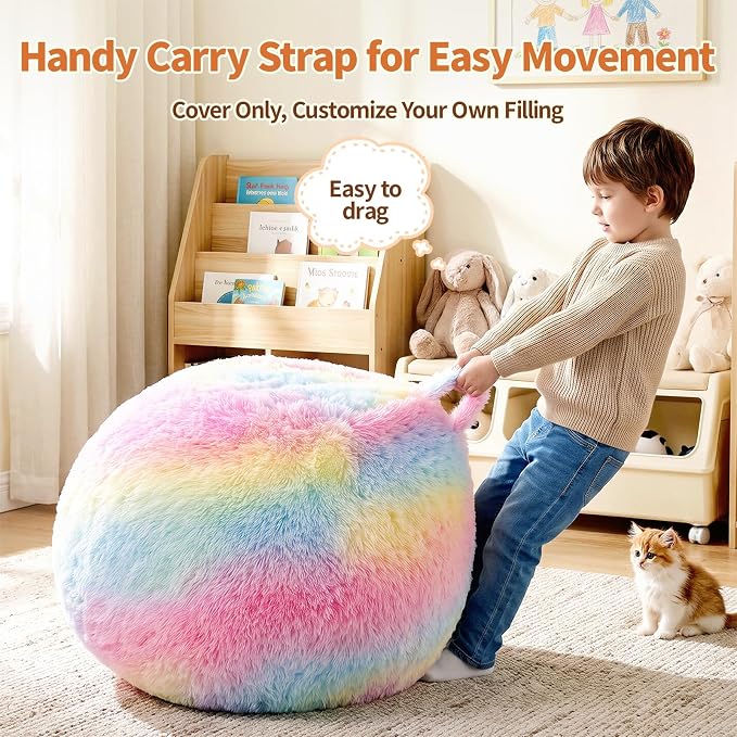 Stuffed Animal Storage Bean Bag Chair Cover, Soft Bean Bag Cover | Fluffy Faux Fur Stuffed Animal Storage Chair, Non-Slip Bottom, Fill with Plush Toys or Blankets, for Adults Teens Kids Girls - Image 6
