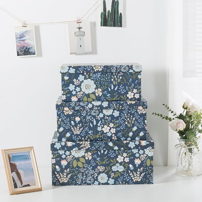 Soul & Lane - Nightfall Bloom Decorative Storage Boxes with Lids, Set of 3 | Large Nesting Cardboard Keepsake Boxes for Photos and Memories, Floral Photo Storage Containers for Home Decor - Image 2