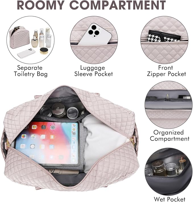 Travel Duffel Bags for Women with Shoe Compartment, Weekender Overnight Bag with Wet Pocket & Toiletry Bag, Carry On Personal Item Bag, Travel Tote Gym Bag, Hospital Bags for Labor and Delivery - Image 4