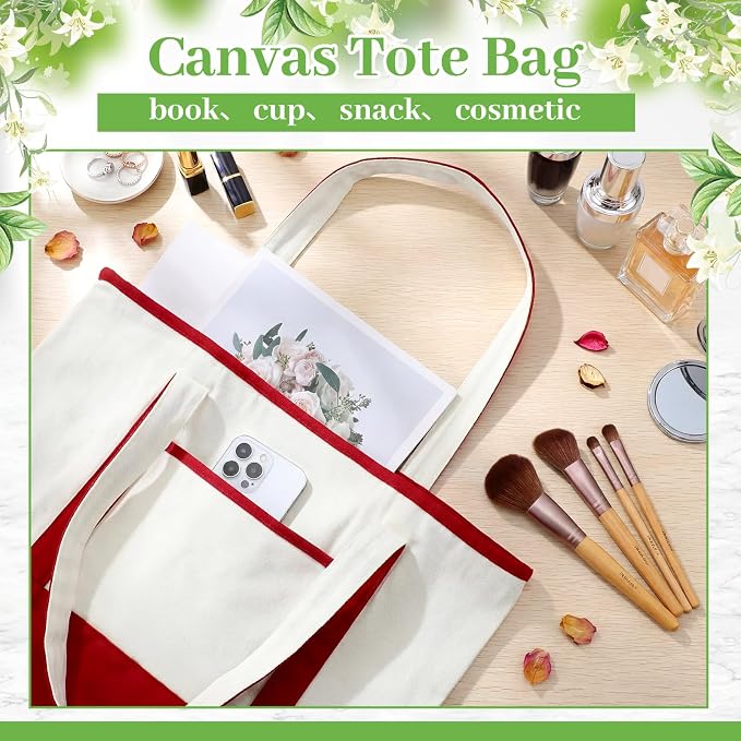 Sanwuta Canvas Tote Bags Bulk with Outer Pockets,Red,12 Pack | Reusable Cotton Grocery Bags, Perfect for Teachers, Party Giveaways, DIY Crafts, Wedding Favors, Business Gifts - Image 5