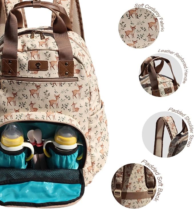 Diaper Bag Backpack Corduroy Multifunction Baby Fashion Travel Pack office Laptop Bag - Image 2