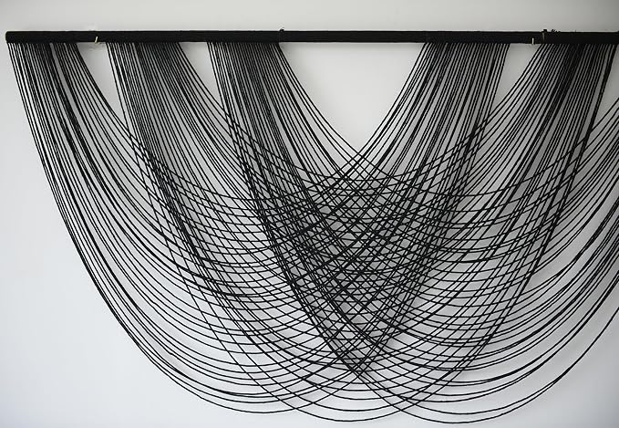 Flber Macrame Wall Hanging Black 59.00" W x 31.00" L Boho Wall Decor Large Boho Yarn Tapestry Living Room Bedroom Home Wall Décor | Black Neutral Style, for Living Room Bedroom Headboard Accent, Handwoven Yarn Texture, Large Boho Wall Art - Image 5