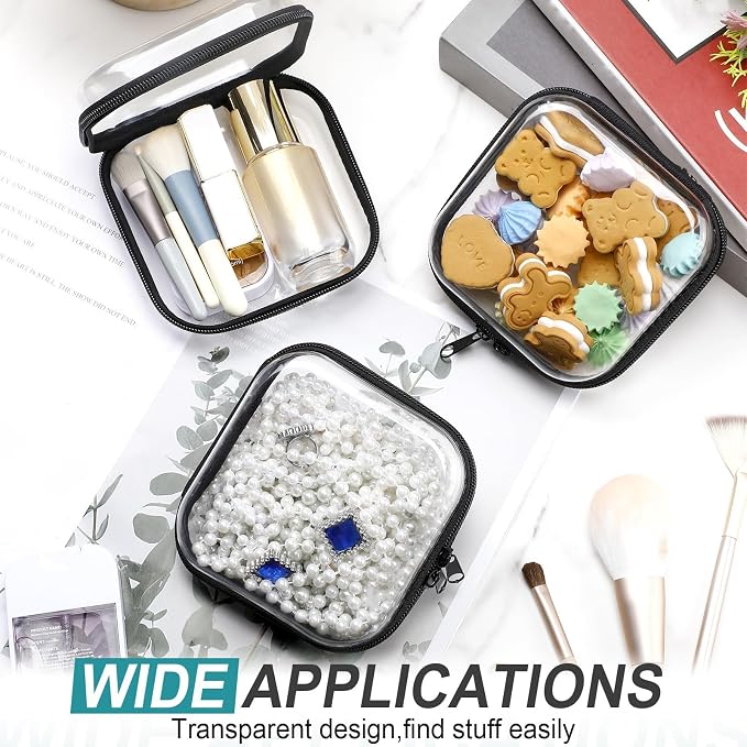 Sanwuta 6 Clear Hard Zipper Case,Black,5 X 5 X 2 Inch | Pencil Case Pouches ,Makeup Bag,Plastic Toiletry Diaper Bag ,Travel Toy Storage,Waterproof Organizer Bins - Image 6