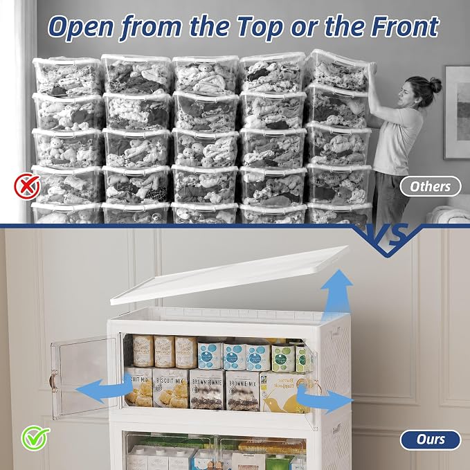 SAILUN 190QT/47Gal Stackable Storage Bins with a Lid, Collapsible Storage Bins With Doors, Folding Cabinet for Home Closet Organization,4 Pack-19.7" W x 12.6" D x 44.3" H White - Image 4