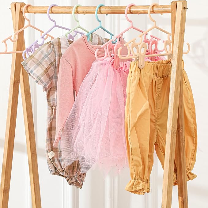 Hsei Baby Hanger with Clip for Pant,15 Packs Total,Macaron Color,10.6 Inch | 5 Kids Plastic Hanger with 10 Clips for Newborn, Nursery, Daycare, Preschool, Closet, Wardrobe Organizer for Baby Shower - Image 4