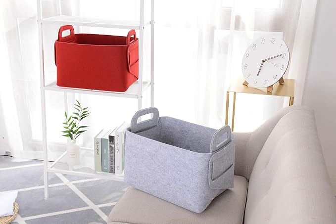 Minoisome Storage Basket Felt Storage Bin Collapsible& Convenient Box Organizer with Carry Handles for Office Bedroom Closet Babies Nursery Toys Laundry (Light grey, 15.7inch（L）×11inch（W）×10inch（H）) - Image 6