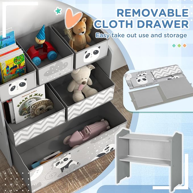 Qaba Toy Organizer with 6 Storage Bins for Bedroom, 25" x 12" x 26", Gray | Kids Storage Unit, Kids Room - Image 5