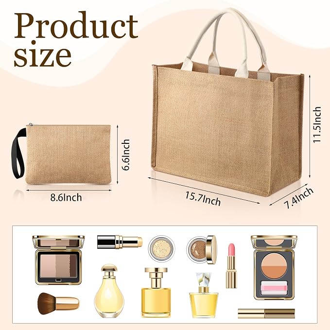 Silkfly Burlap Tote Bags Bulk with Handle Reusable Jute Gift Tote Bags and Makeup Bag for Women Bridesmaid, Wedding - Image 3