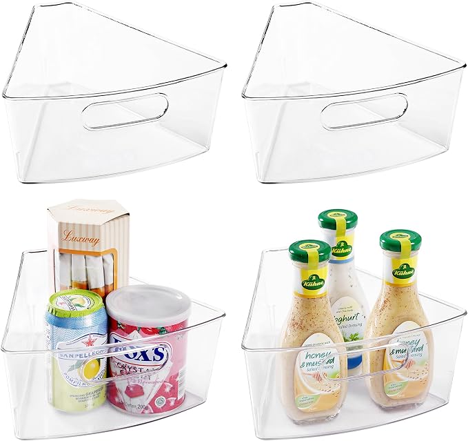 Oubonun Lazy Susan Cabinet Organizer Bins for Kitchen 4 Pack, 1/8 Wedge | For 26 4" Deep Wedge Bins with Handles and Matte Non-Slip Bottoms, Pantry Items Organized, Food Safe BAP-Free Plastic by Oubonun