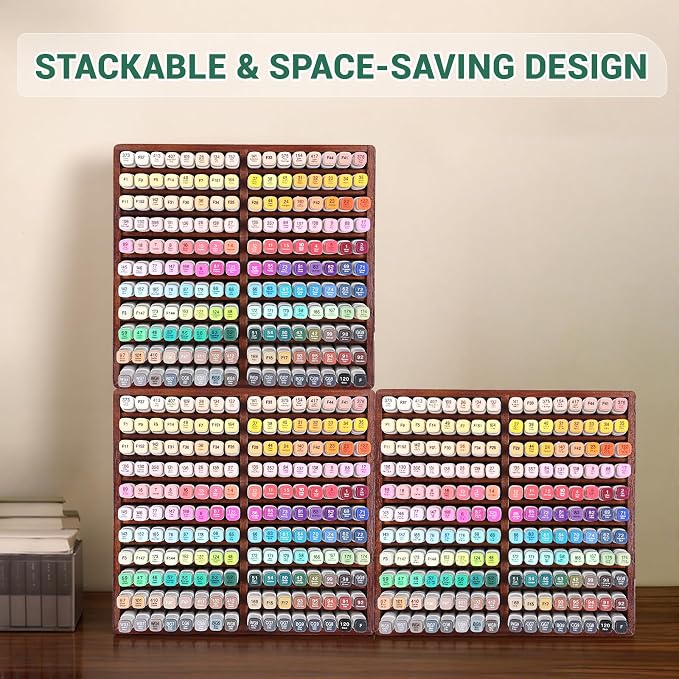 Acacia Wood Marker Organizer with 22 Compartments Holds 176 Markers, Alcohol Marker Storage Desk Organizer Pen Holder for Office Home Classroom Artists Kids Birthday Gift - Image 7