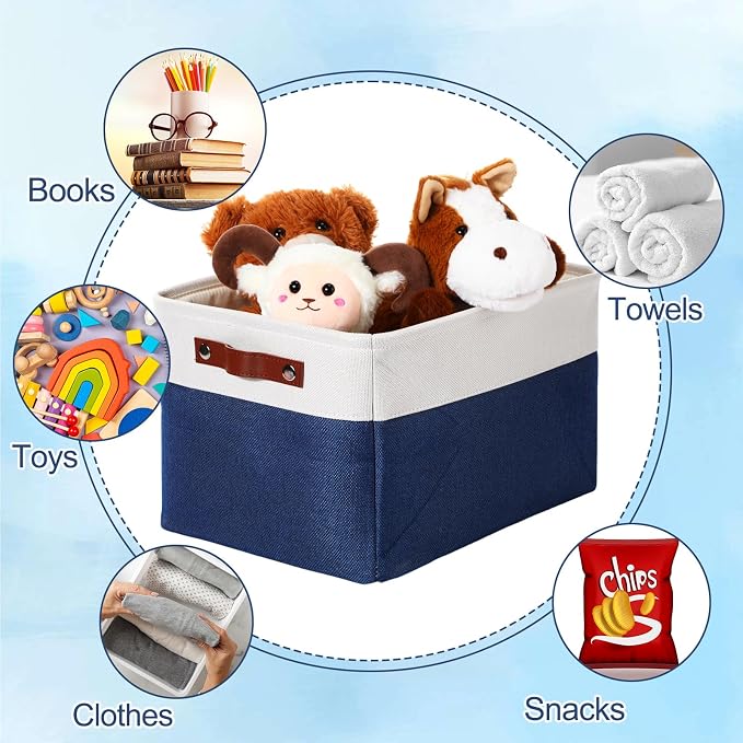 Uiifan 8 Pack 16 x 12 x 10 Inch Large Storage Baskets Collapsible Fabric Storage Cubes Bins with Handles for Shelves Closets Nursery Home Clothes Toys Organizers, Blue - Image 7