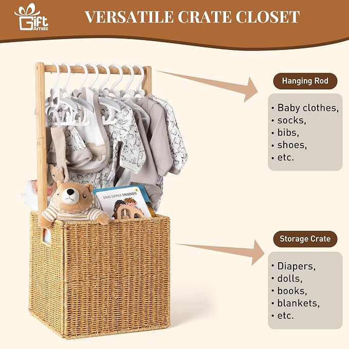 GiftAmaz Baby Shower Crate Closet, Large Hand-Woven Rattan Storage Crates with Handle, Baby Shower Gifts, Baby Welcome Box Nursery Basket for Newborn Boys Girls, Pregnancy Gifts for New Parents - Image 3