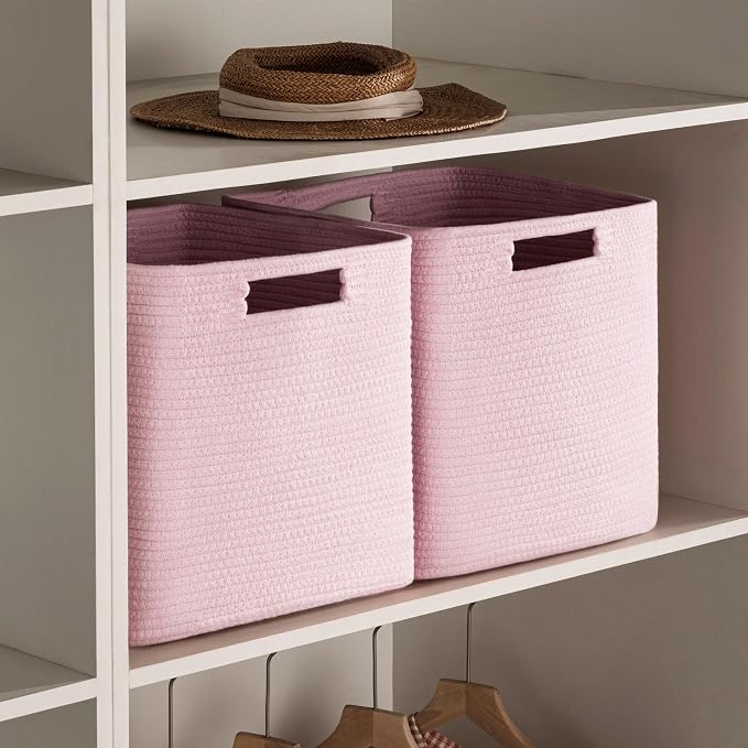 UBBCARE Set of 4 Storage Basket-13 X 13 X 13 in, Cotton Rope Basket for Shelves, Toys, Book, Cube Storage Bins with Handles, Woven Storage Basket for Organizing, Pink - Image 6