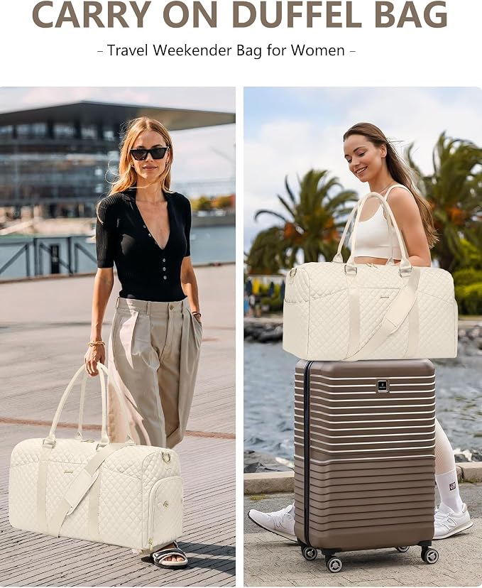Women Weekender Travel Duffle Bag: Travel Duffel Overnight Bags with Shoe Compartment Large Carry on Tote with Toiletry Bag Weekend Traveling Yoga Gym Hospital Bag for Women with Wet Pocket Beige - Image 2