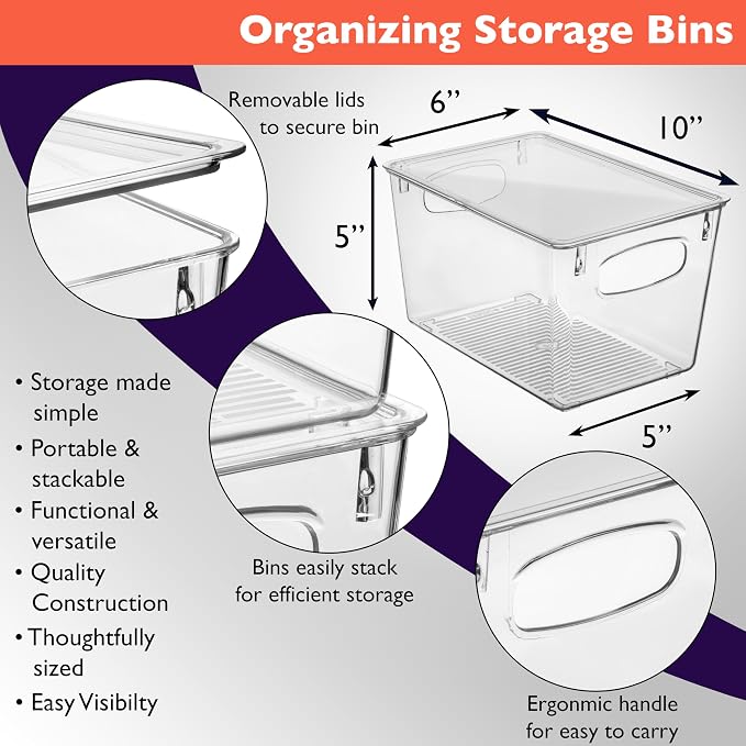 ClearSpace Pantry Storage Bins with Lids for Kitchen & Fridge, 8 Pack | Clear storage bins with lids keep pantry, fridge, and cabinets organized while protecting food and maximizing storage space - Image 2