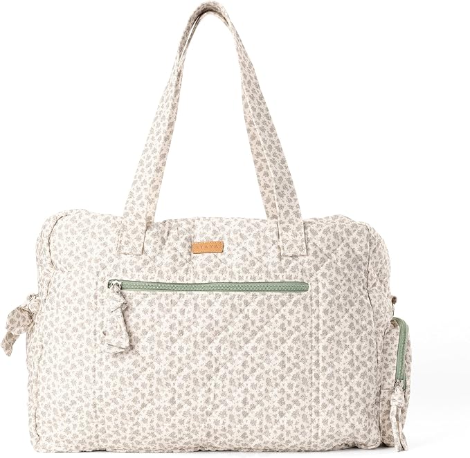 Staya Hospital Bag for Labor & Delivery - Quilted Weekender Bag for Women | Soft cotton quilted duffle, carry-on size, overnight & weekender bag, roomy with pockets, shoulder strap included by StayaBaby
