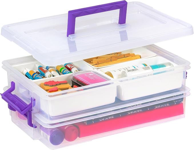 IRIS USA Storage Bins with Lids |Made in USA| 9 Qt - (1-Pack) - Clear | Built-In Handle Tote / 4 Removable Organization Trays / Plastic Containers for Crafts & Art Supplies / Interlocking Latches by IRISUSA