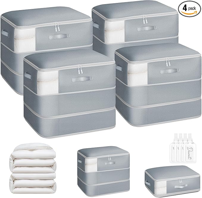 DIMJ Comforter Storage Bag - 110L Large Capacity Ultra Space Saving Self Compression Organize for Duvet, Pillow, Bedding, Blanket Sheet Storage Organizer Nylon Compression Bag for Storage by DiMJ