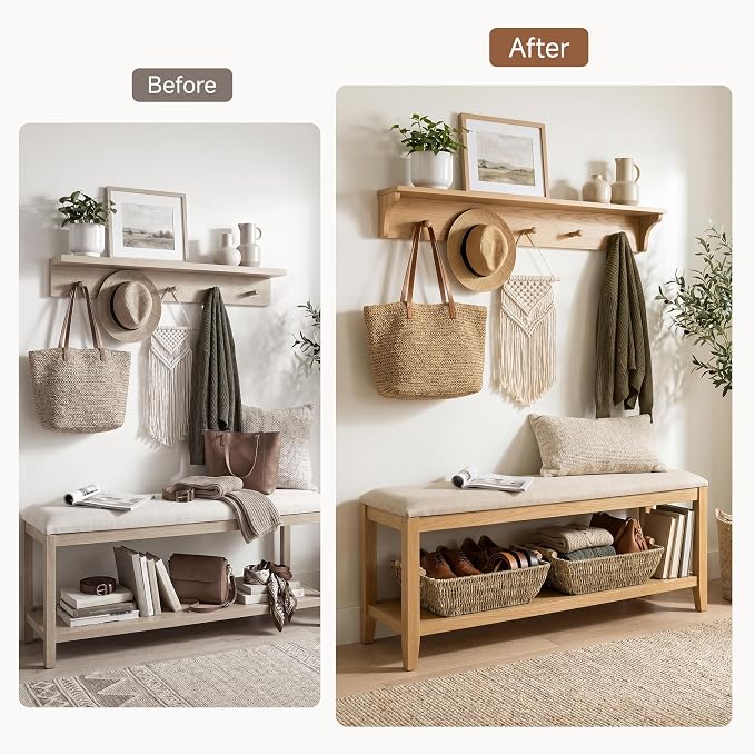 StorageWorks Seagrass Storage Baskets, Large Snack Baskets for Shelves | Wicker Storage Baskets for Shelves, Baskets with Wooden Handles, 2-Pack Gifts Basket for Home Decor, Hand-Woven Basket - Image 6