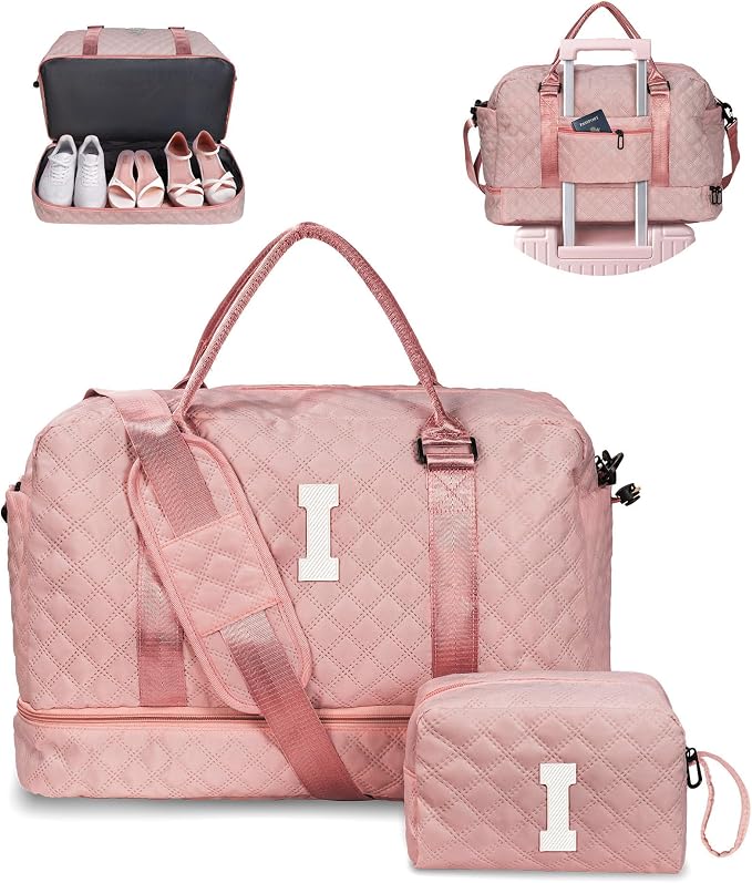 Birthday Gifts for Women-Travel Bags for Women Overnight Bag | Initial Monogram Bag, Personalized Weekender Bags with Shoe Compartments Birthday Gift-13 Year Old Girl Gifts(Letter I) by Vogewood