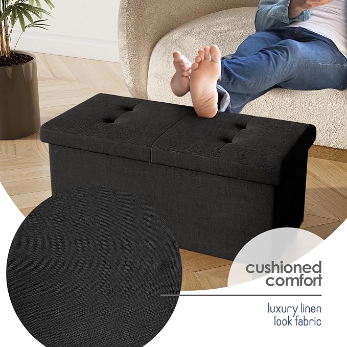 Storage Ottoman Bench with Bins, 30-in Storage Bench for Bedroom End of Bed, Folding Foot Rest Ottoman for Living Room Max 660lbs, Fabric Ottomans, Black - Image 7