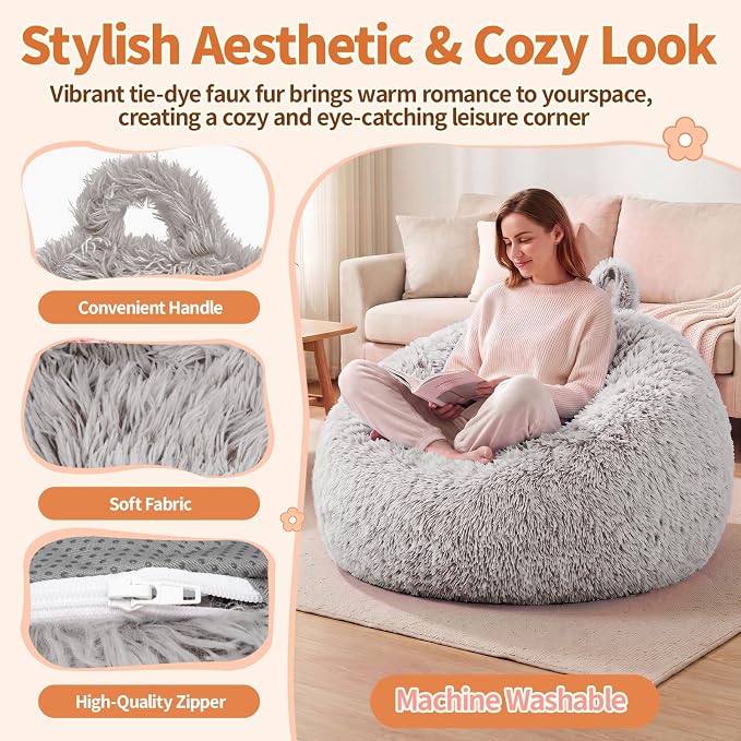 Stuffed Animal Storage Bean Bag Chair Cover, Soft Bean Bag Cover | Fluffy Faux Fur Stuffed Animal Storage Chair, Non-Slip Bottom, Fill with Plush Toys or Blankets, for Adults Teens Kids Girls - Image 5