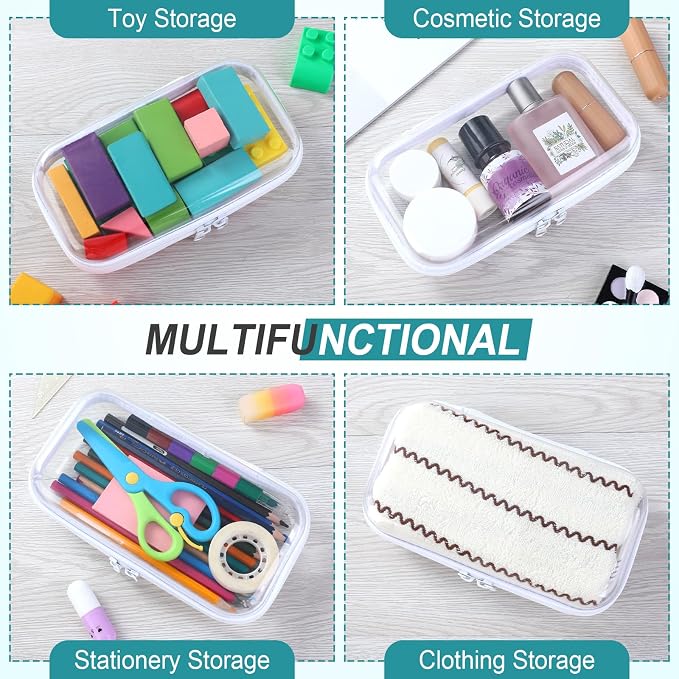 12 Pcs Clear Hard Zipper Case Back to School,7.48 x 3.94 x 2“ | Plastic Zipper Pouch with 5 Sheets Alphabet Stickers Toy Storage Organizer Makeup Case for Travel Building Blocks Puzzles - Image 7