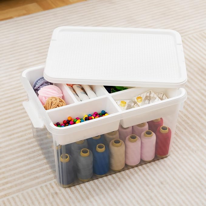 Citylife 32QT Plastic Craft Storage Box Buildable Lid Removable Tray | Craft Organizers and Storage with Build-On Lid for Beads, Tools, Sewing Supplies, Deep Base, Secure Clasp, kids Toy Box - Image 2