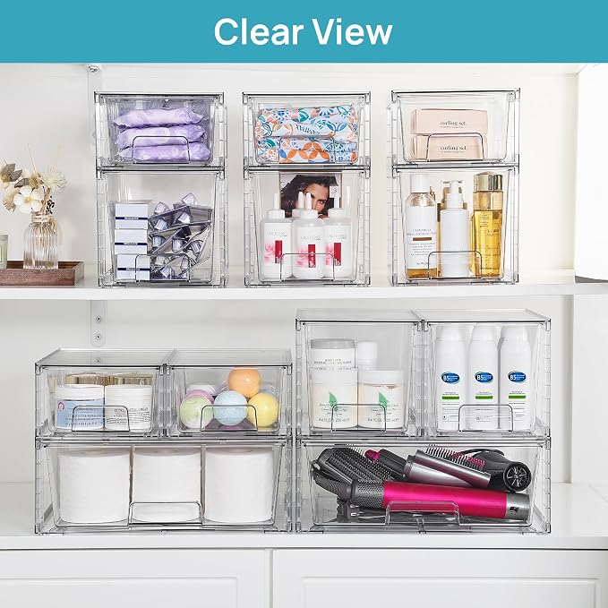 Vtopmart Clear Stackable Storage Drawers, 7 Pack Multi Size Set | Wide, Medium and Small Pull-Out PET Drawers for Flexible Organization, Stackable Storage for Cabinets, Closets, Pantry - Image 2