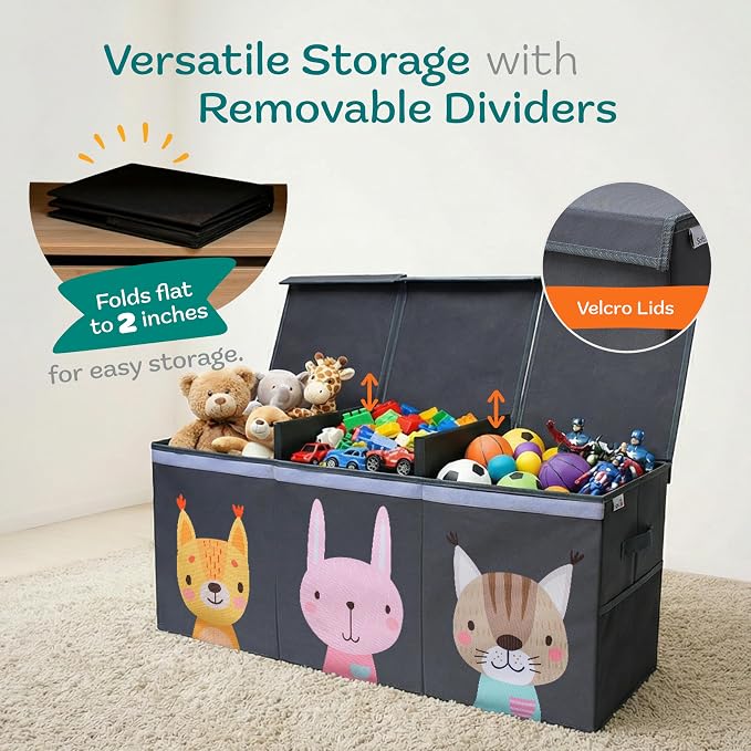 SoftOwl Extra Large Toy Storage Organizer with Lid - Sturdy, Collapsible Toy Chest Storage Box with Cute Design - Toys Bin with Dividers for Kids, Boys, Girls, Nursery, Bedroom, Play room 37"x16"x14" - Image 5