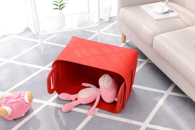 Minoisome Storage Basket Felt Storage Bin Collapsible& Convenient Box Organizer with Carry Handles for Office Bedroom Closet Babies Nursery Toys Laundry (Red, 15.7inch（L）×11inch（W）×10inch（H）) - Image 4