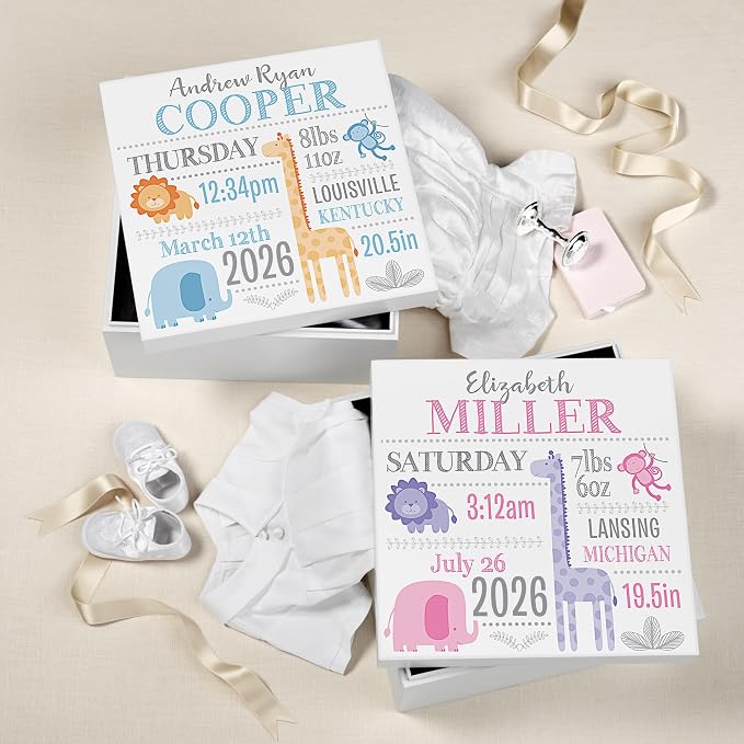 Let's Make Memories Personalized Baby's First Keepsake Box - Memento Storage - Memories Box - Baby Shower - Nursery Decor - For Girls - 6" Hx12 Square - Baby's First - Blue - Image 2